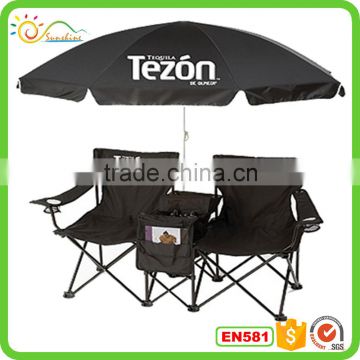 Folding double camping chair, folded loving chair with umbrella