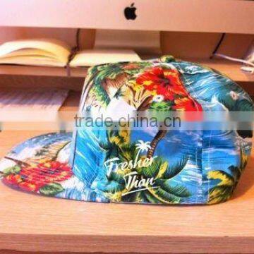 Custom fitted floral cloth strap back/snapback hat with leather patch