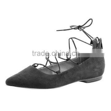 OLZP005 2016 new style hot selling high quality comfortable black leather lace up women flats shoes