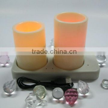 2 in one flameless plastic rechargeable led pillar candle set with remote control