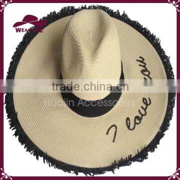 New Arrival Promotional Fashion Wide Brim Panama Hats with Embroidery on Brim