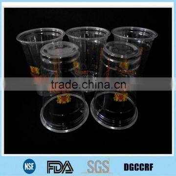 printed PET plastic cups with lids/disposable PET cold drinks cups/cheap custom design plastic cups