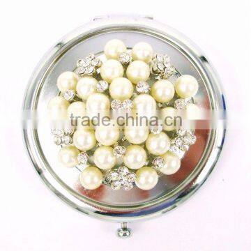 Diamante & Faux Pearl Round Makeup Mirror Compact