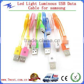 Flat LED Light Android USB Charger Data Sync Cable for Samsung S4