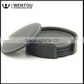 Wholesale Round Personalized Leather Coasters Set of 6 With Holder photo-2