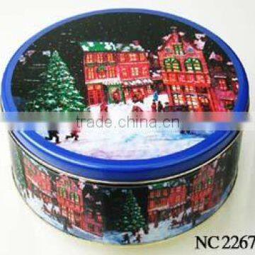 christmas cookie tin box, round tin can set for Christmas