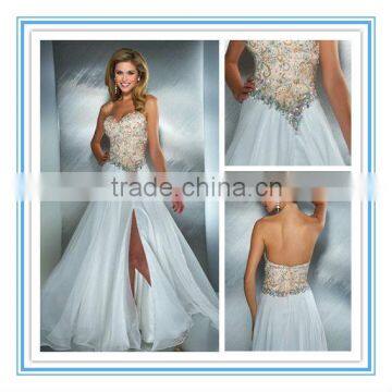 Hot Sale Sweetheart Neckline Long Sexy White Chiffon Evening Dress (EVMA-1009)