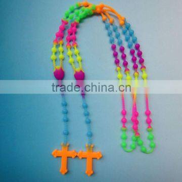 Tie dye colors cross rosary fashion silicone necklace