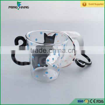 Borosilicate Glass Bottle Cat Print Clear Glass Mug Drinking Bottle With Handle Supplier's Choice