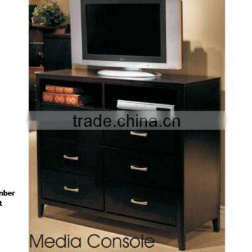 Black Basswood Six Drawer Media Stand, TV media stand, wood media stand