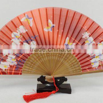 orange butterflies silk bamboo hand fan wholesale