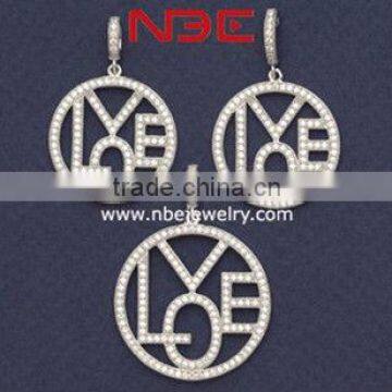 Popular fancy micro setting jewelry set,fashion 925 silver earrings and pendant with high quality rhodium and AAA grade cz