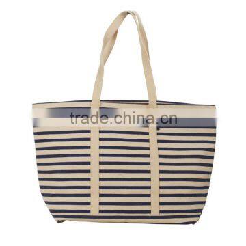 Fashion shopping bag wholesale ladies canvas striped tote bag