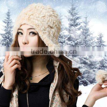 Fashion Knitted Rex Rabbit Fur Caps/Earflap