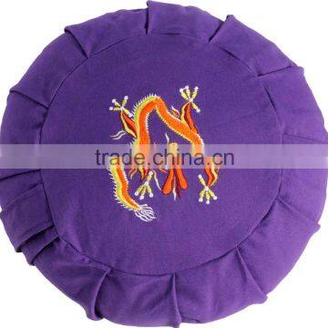 Cotton Filled pleated meditamtion Zafu, plain purple color with embroidery