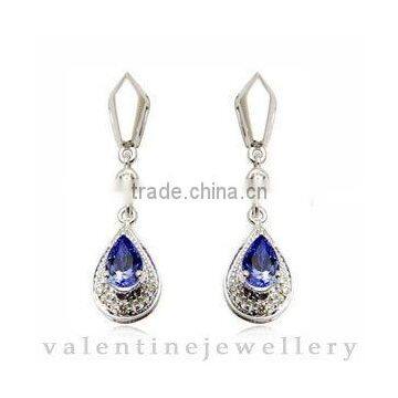 Drop Earrings, Long Tanzanite earrings Diamond Tanzanite Earrings