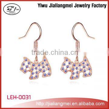 Fashion Cute Dog Gold Plated Rhinestone Crystal Diamond Drop Earrings