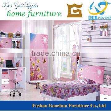 Latest Pink Color Kids Bedroom Furniture Double Bed for Girl