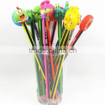 Custom cartoon character design pencil/ pen topper/ 3d soft PVC topper for pencil