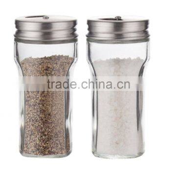 SINOGLASS trade assurance 80ml stainless steel lid glass salt and pepper shaker with steel lid