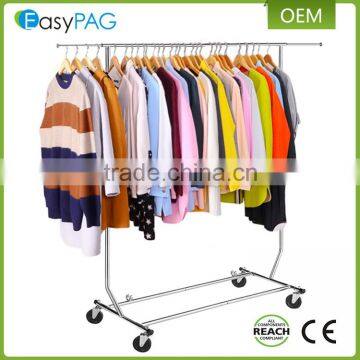 Stainless steel clothes garment drying rack supplier with 4 Casters,Single Rail