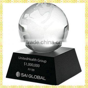 Engraved Round Crystal Glass Paperweight With Black Base For Business Gifts