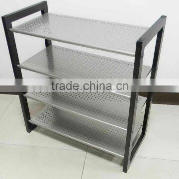 Wooden frame 4 tier metal shoe rack design