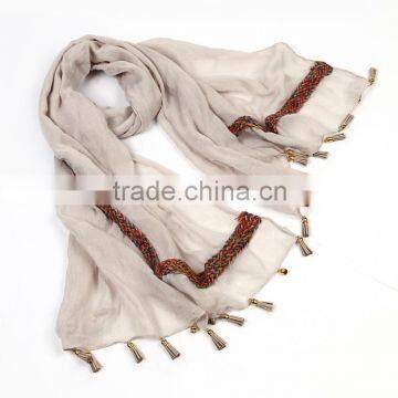 Hot sale sacrf with woven band and tassel scarf