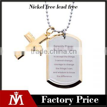 Classic Unisex Two Tone Cross Pendant Serenity Prayer Necklace Religious Pendant Jewelry