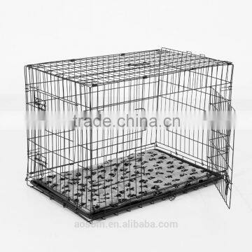 Pawhut Portable Metal Pet Cage Dog Crate with Plush Mat