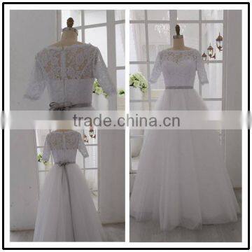 Real Pictures White Lace Floor Length Custom Made Long Formal Bridal Robe De Mariee BW320 short sleeve cheap wedding dresses