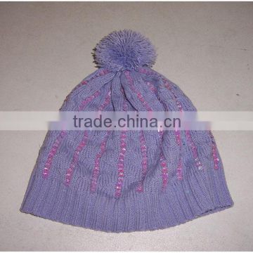 Pom label woven cotton ball acrylic knitted cap