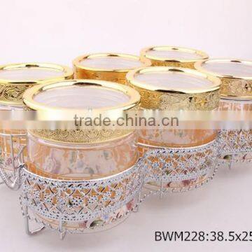 6pcs Glass Jar Set With Decal in a Silver Rack