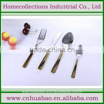 custom stainless steel 304 table spoon fork knife and dessert spoon set in gold black gold