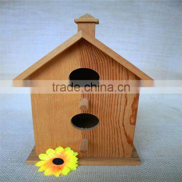 Houseshaped bird nest wood artificial bird nest for double round wood window