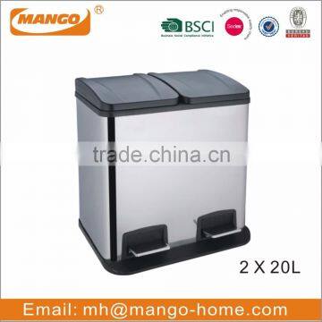 Foot Pedal Stainless Steel 2 Compartment Trash Bin photo-3