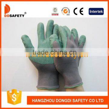 DDSAFETY Gery Nylon With Green PU Work Glove
