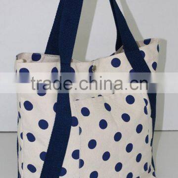 12 Oz Natural Canvas Tote Bag - Polka Dot Print- Made in India photo-6