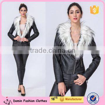 New Fashion Clothing Manufacturers Premium Women PU Jacket With Fur Collar