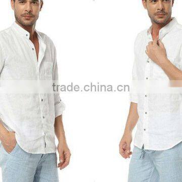 Long sleeve casual linen shirts white men shirt