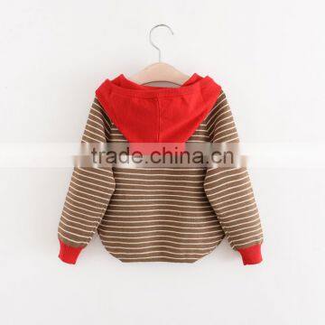 High Quality Eco-friendly Cotton Material Smart Girls Knit Hoodies With Striped Pattern photo-3