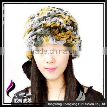 CX-C-111B Wholesale Custom Knitted Winter Rex Rabbit Fur Pom Pom Hat