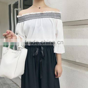 MAXNEGIO Latest Chiffon Strapless Flare Sleeve Blouse Top photo-3