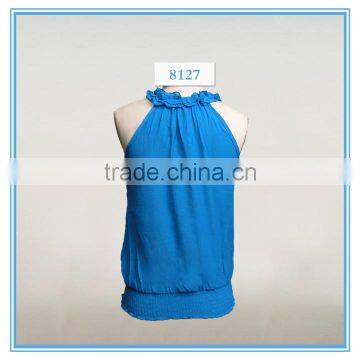 Ladies Casual Sleeveless Fashion Blouse Front Neck Design Top photo-3