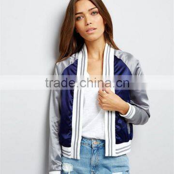 MGOO Customized Satin Floral Embroidered Bomber Jacket Streetwear Raglan Sleeve Autumn Coat Women photo-2