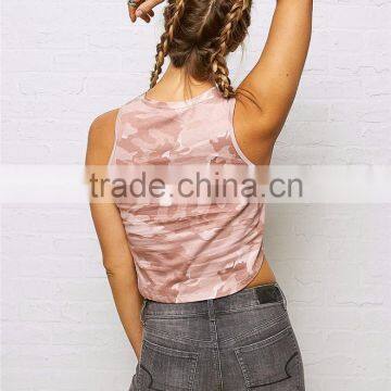 MGOO Hot Product High Neck Curved Hem Pink Camo Tank Top Fitness Women Sleeveless Crop Tops photo-2