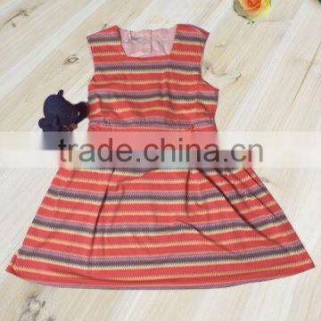 Orange striped sleeveless beautiful and elegant pure cotton dress kids