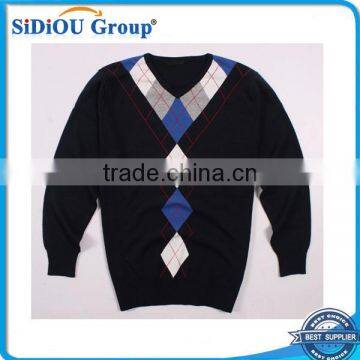 2015 New Fashion Design Navy Blue V Neck Sweater