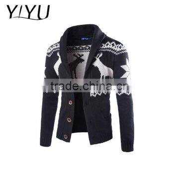 Winter Reindeer Cardigan Slim Turndown Collar Men Christmas Sweater photo-3