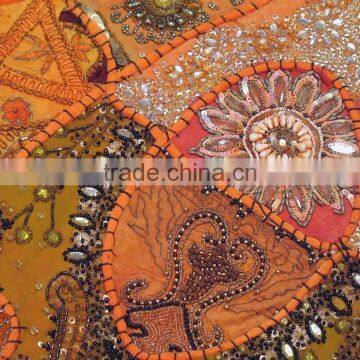 Orange Lounge Decor Pillow Indian Style Big Square Floor Ethnic Sari Cushion photo-5